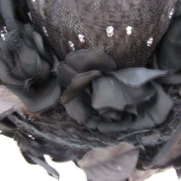 Tall Breton Hat Vintage Black Parasisal Straw Silk Leaves Church - Picture 7 of 10